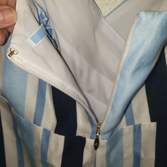 NWT Draper James Sz 10 Blue & White Stripe Midi Dress Sleeveless Modern Classic - Picture 9 of 14